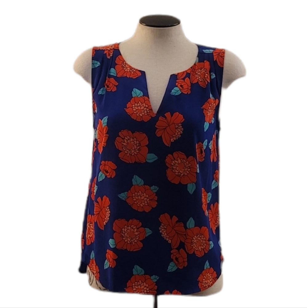 41 Hawthron Stitch Fix Blue Red Floral Print V Neck Tank Blouse XS